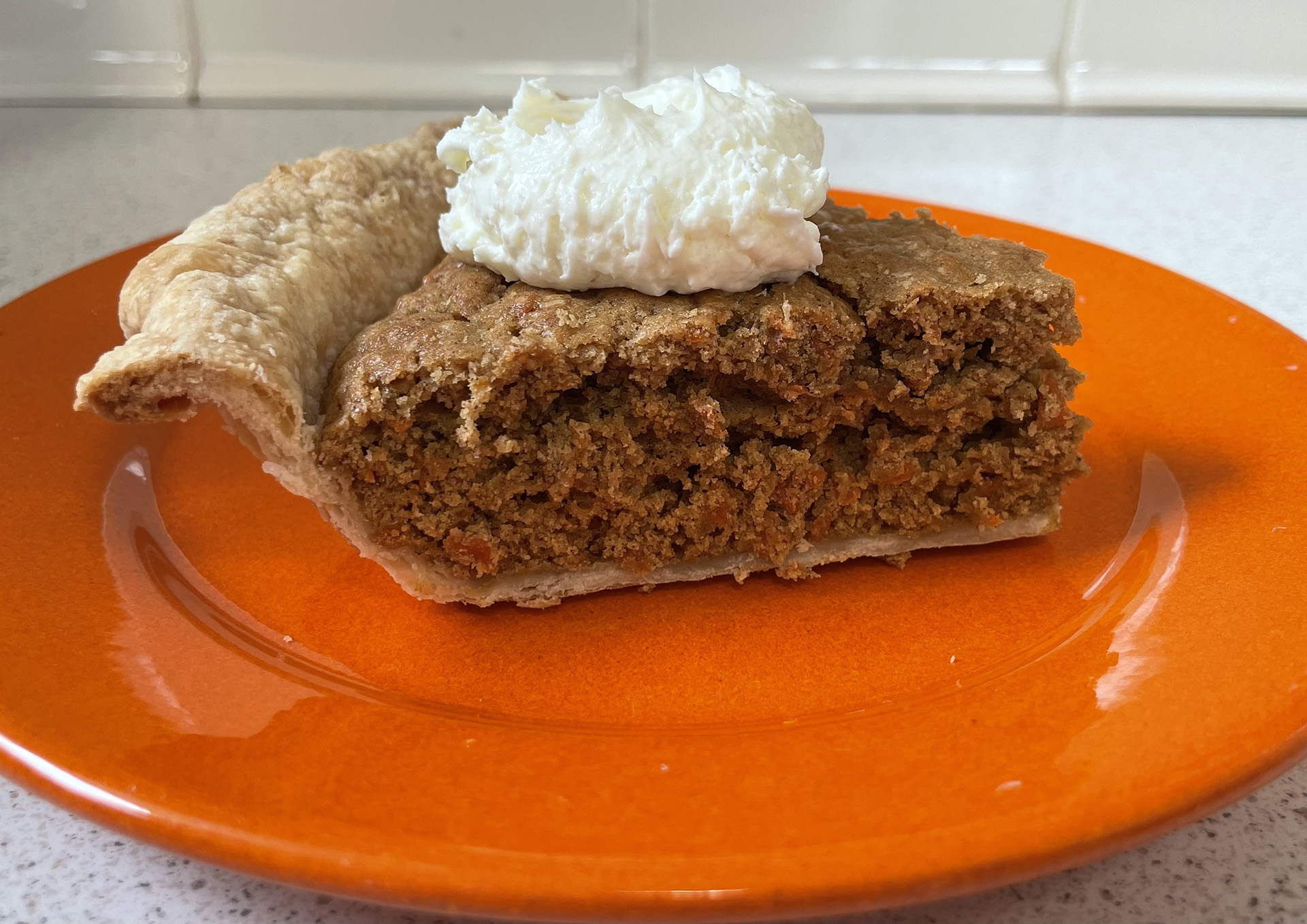 Slice of caramel chess pie