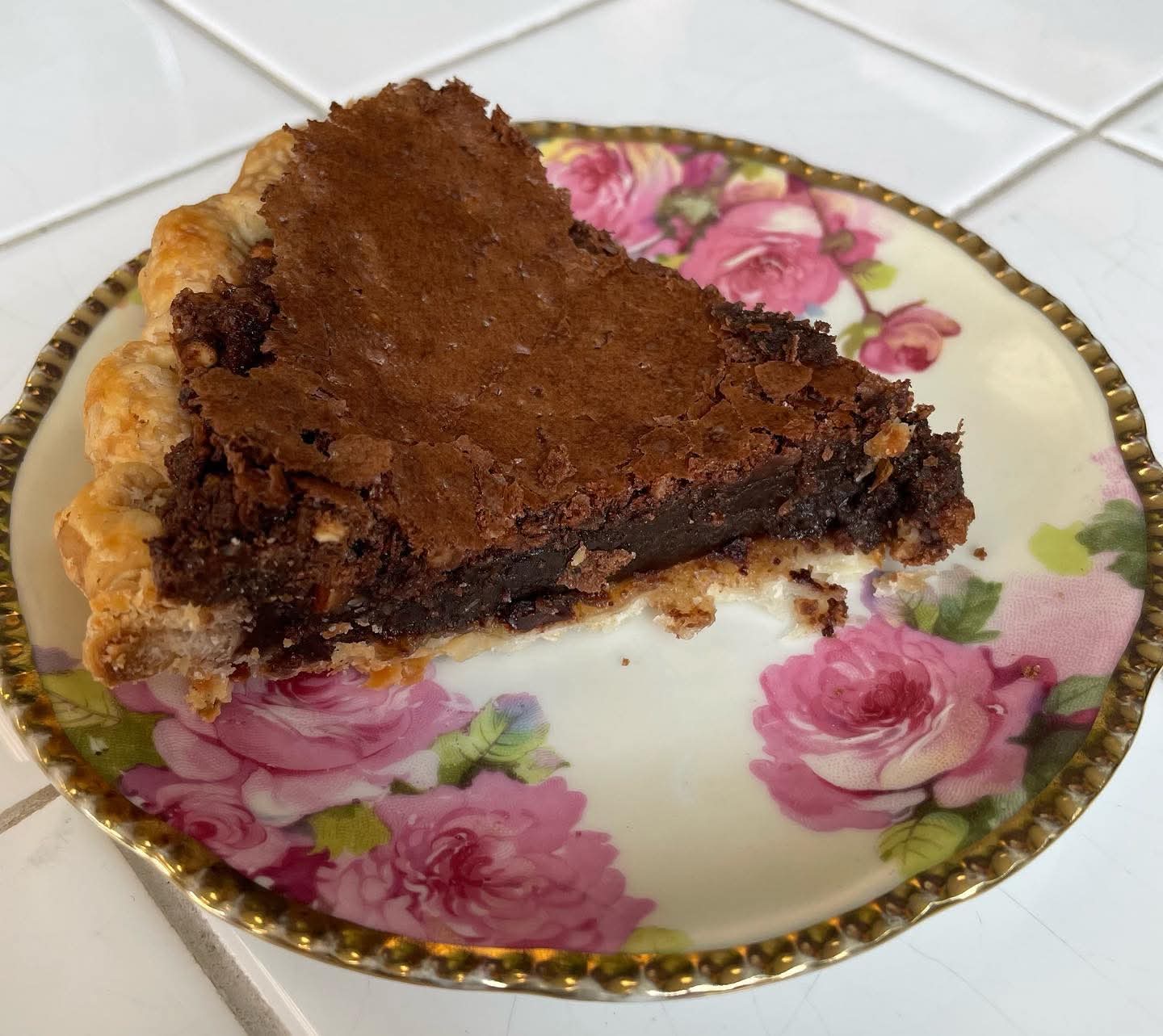 Slice of chocolate chess pie